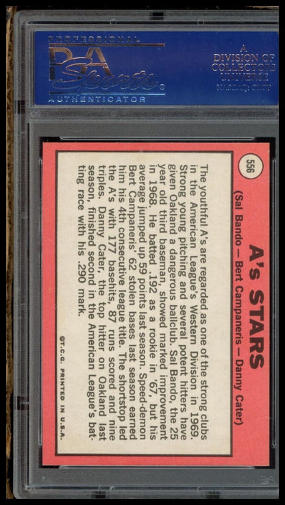 1969 Topps #556 A'S Stars Bando/Campaneris/Cater PSA 8