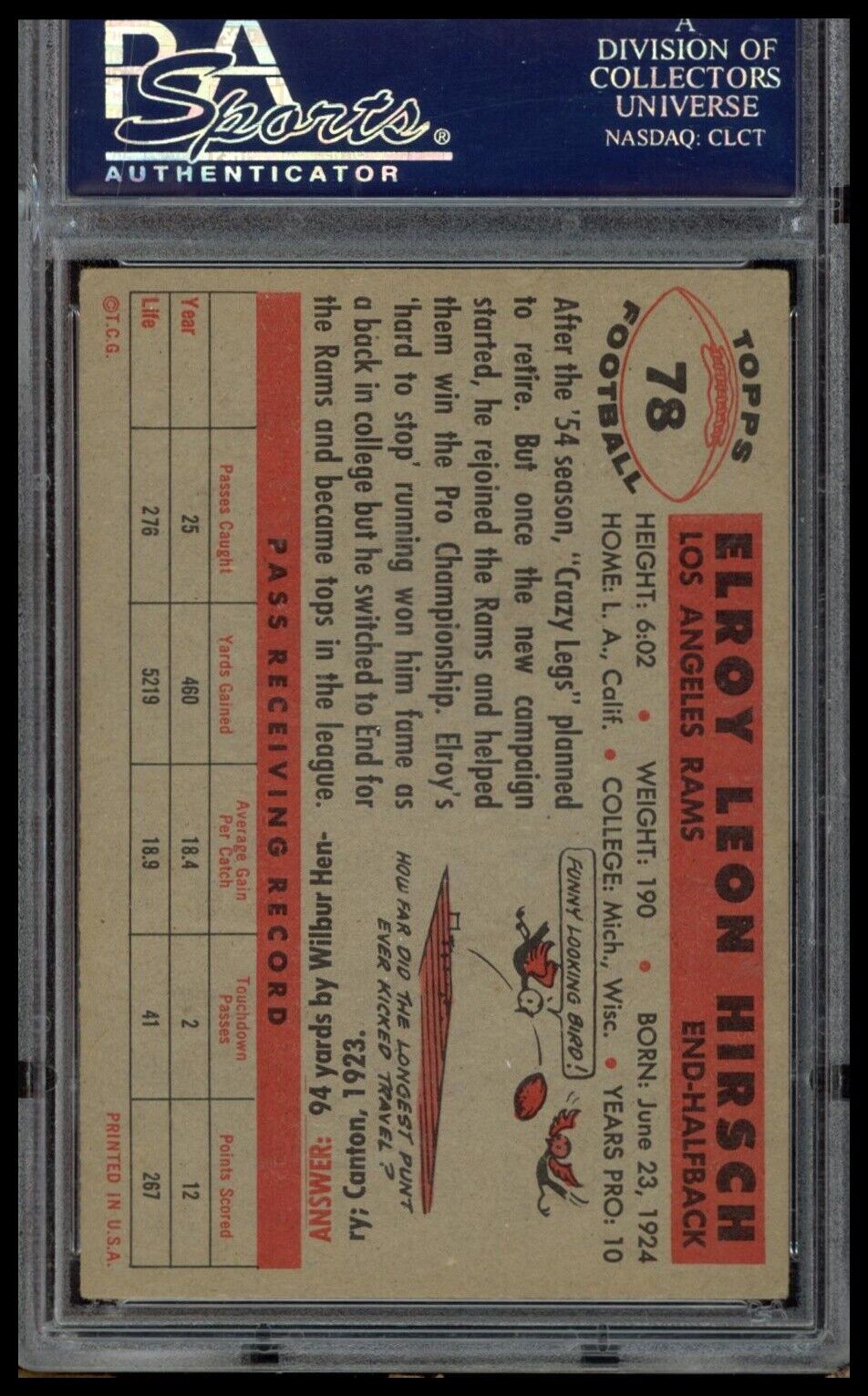 1956 Topps #78 Elroy Hirsch PSA 4