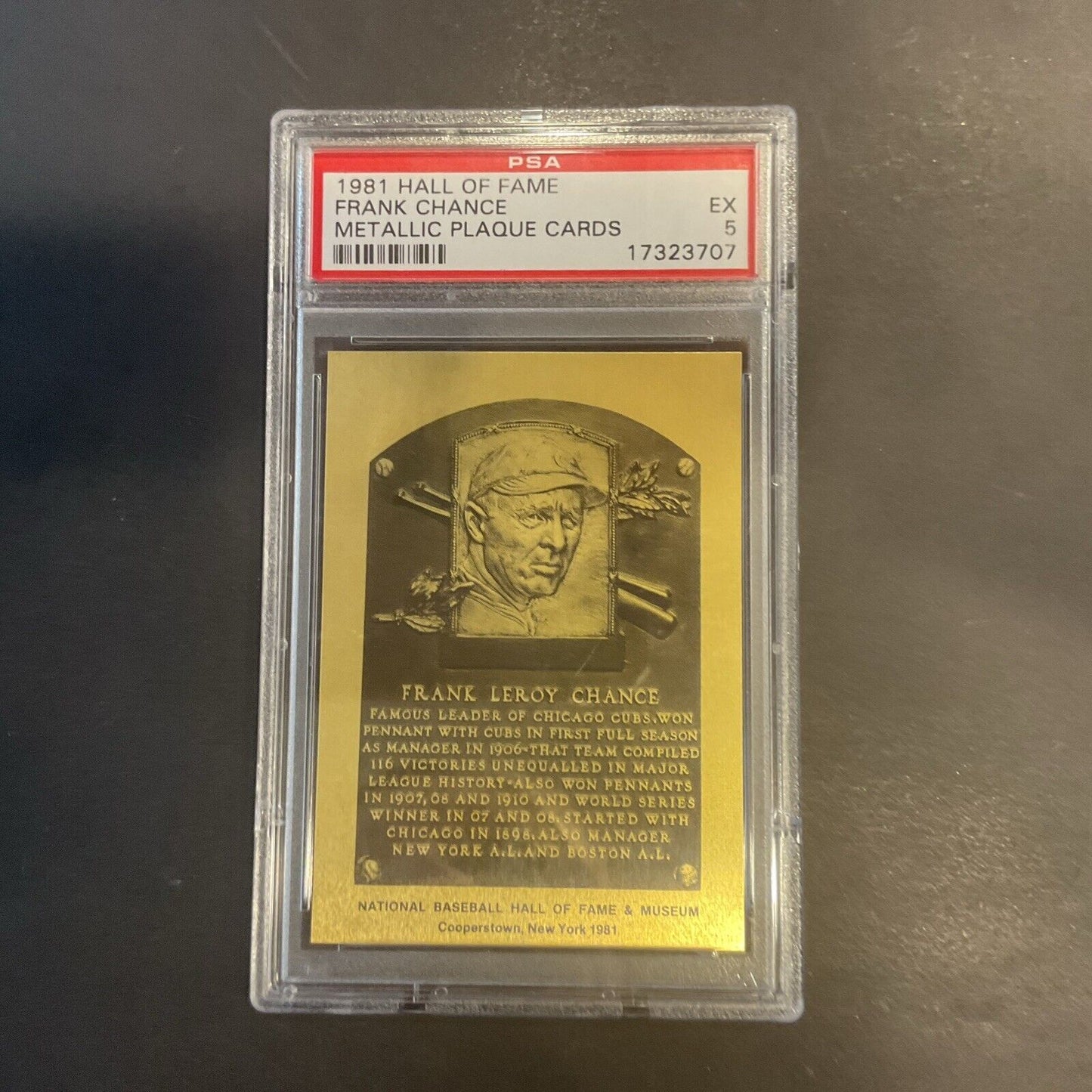 1981 Hall Of Fame Frank Chance Metallic Plaque Card PSA 5