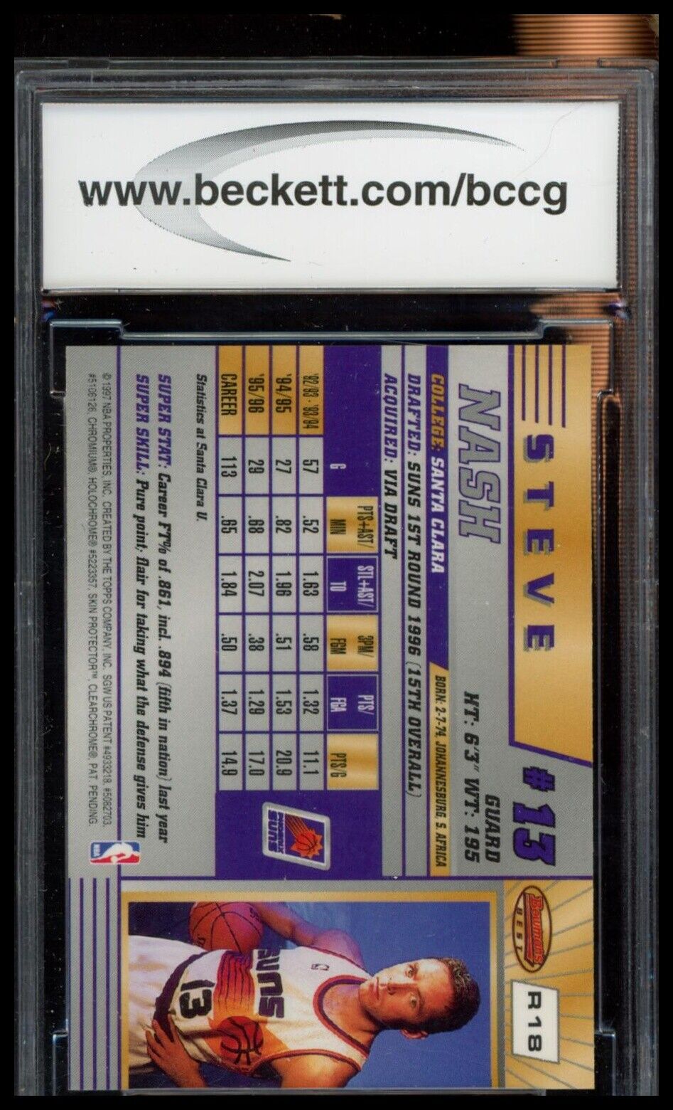 1996-97 Bowman's Best #R18 Steve Nash Atomic Refractors BCCG 10