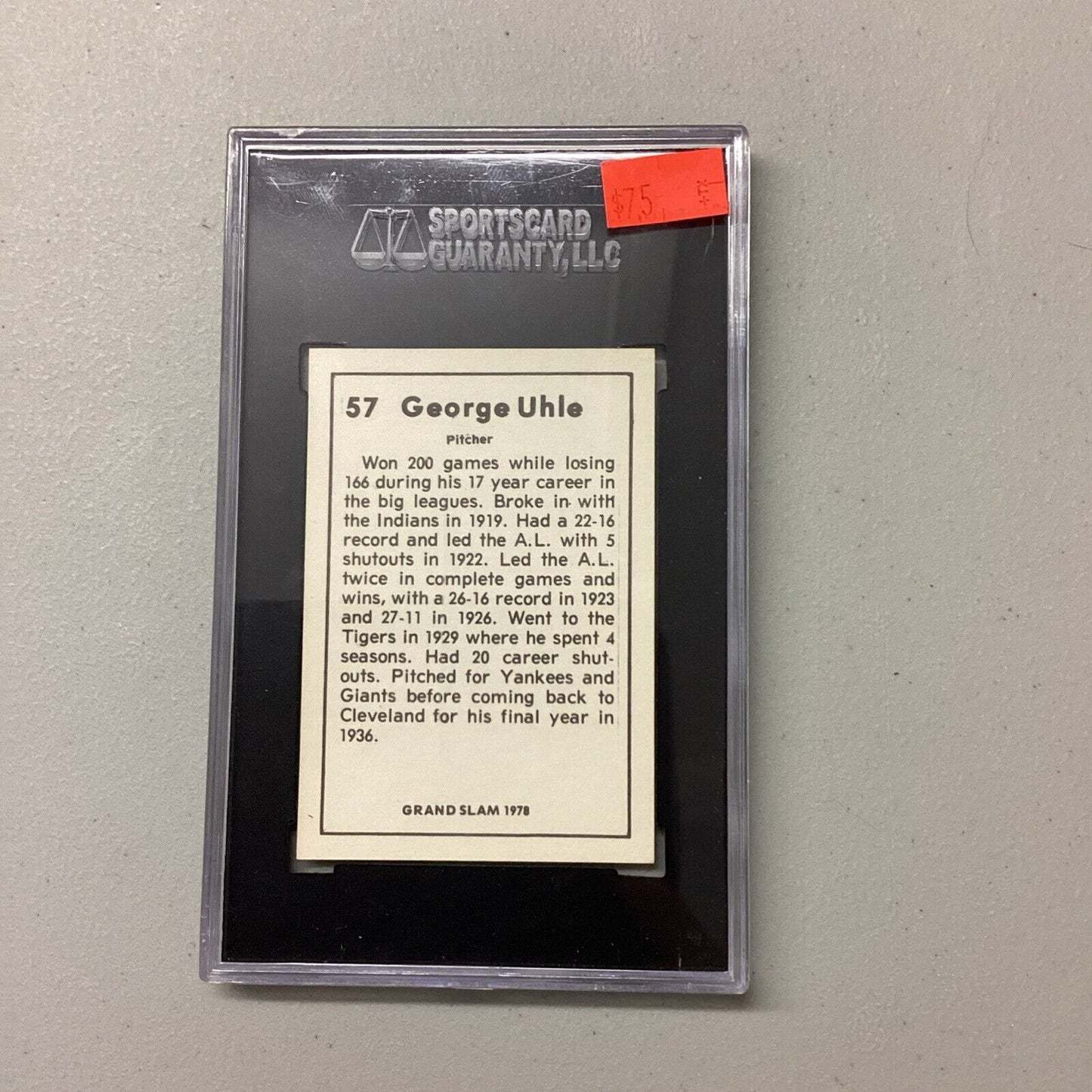 1978 Grand Slam #57 George Uhle SCG Authentic