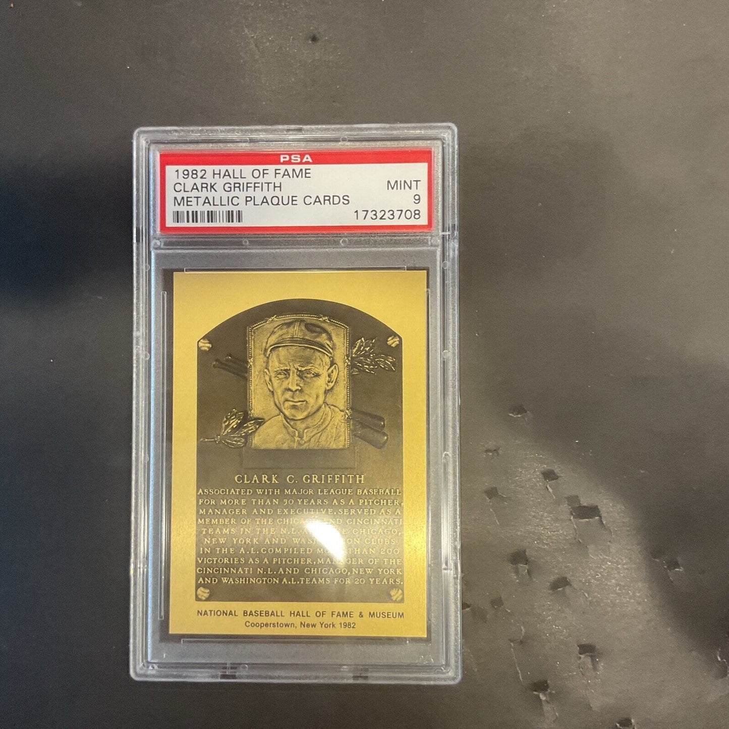 1982 Clark McGriff metallic gold Hall of Fame card PSA 9