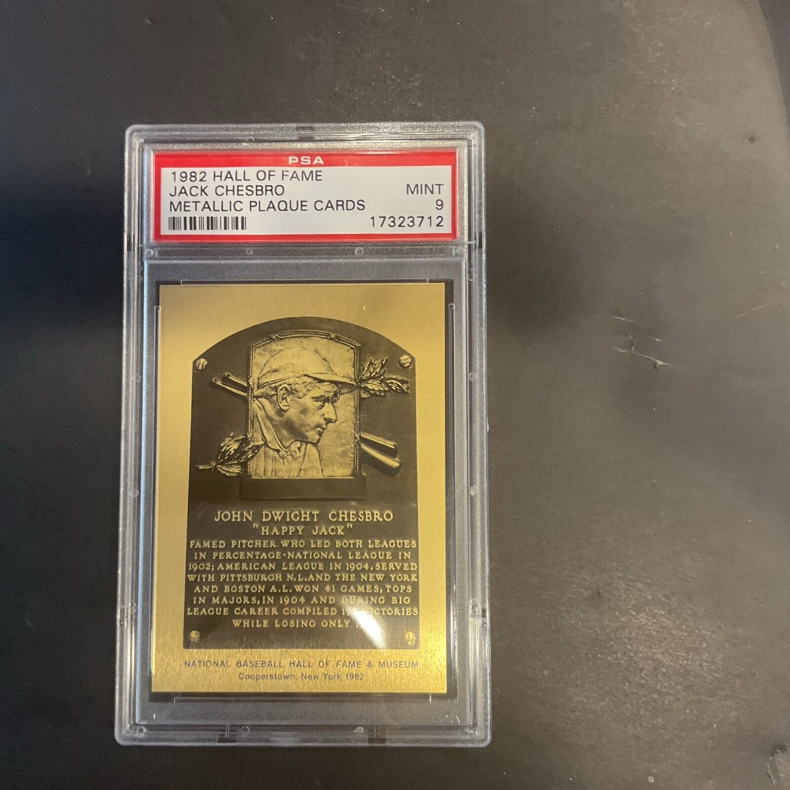 1982 Hall Of Fame Jack Chesbro Metallic Placard PSA 9