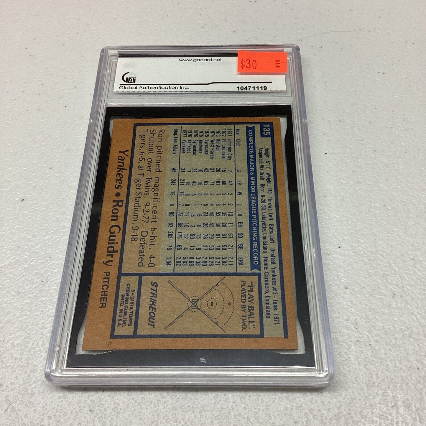 1978 Topps #135 Ron Guidry GAI Certified