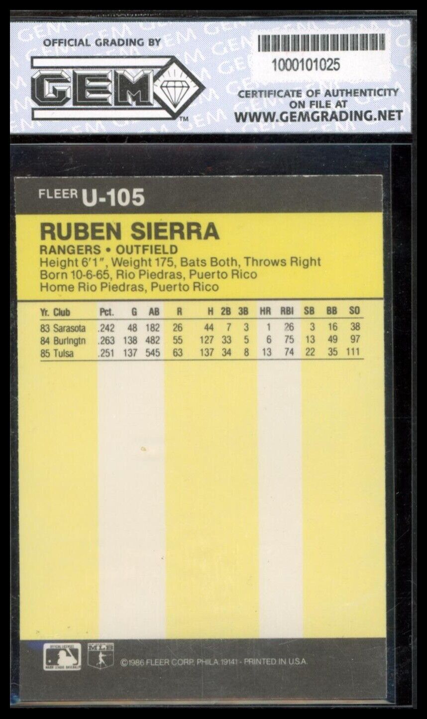 1986 Fleer Update #U-105 Ruben Sierra Other 10