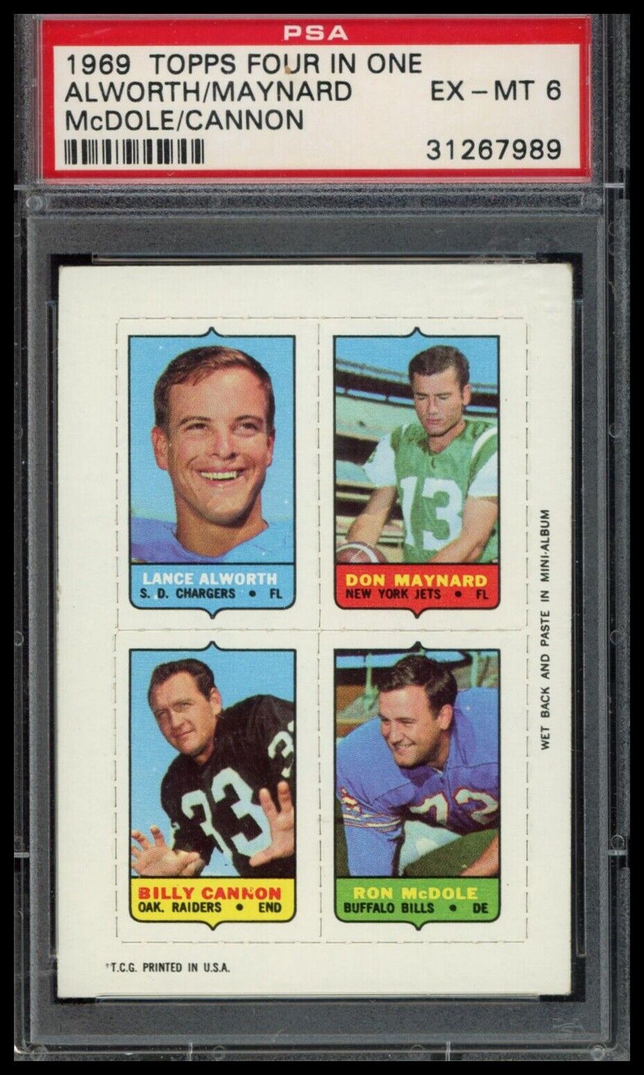 1969 Topps Four In One L.Alworth/D.Maynard B.Cannon/R.Mcdole PSA 6