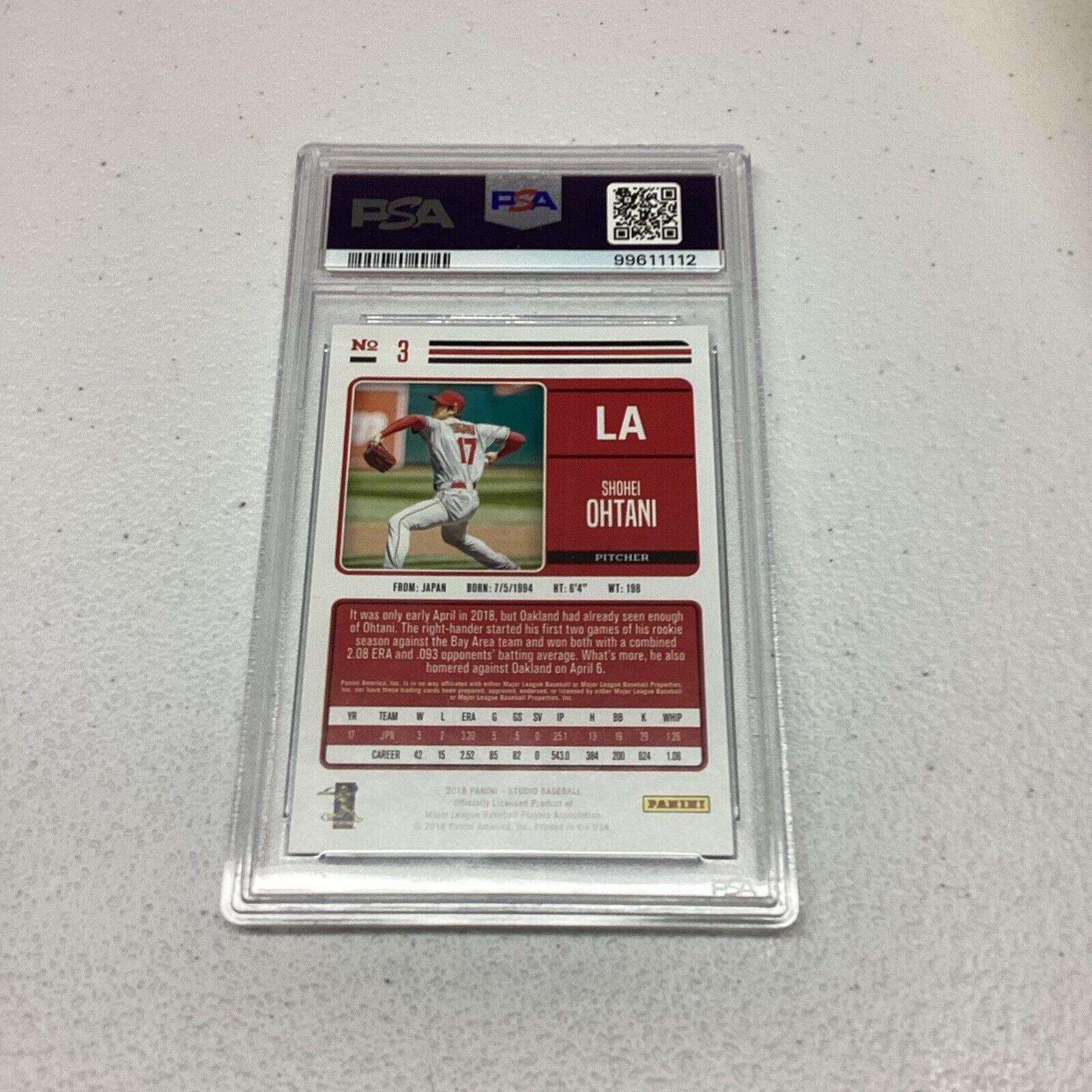 2018 Panini #3 Shoei Ohtani PSA Grade 8