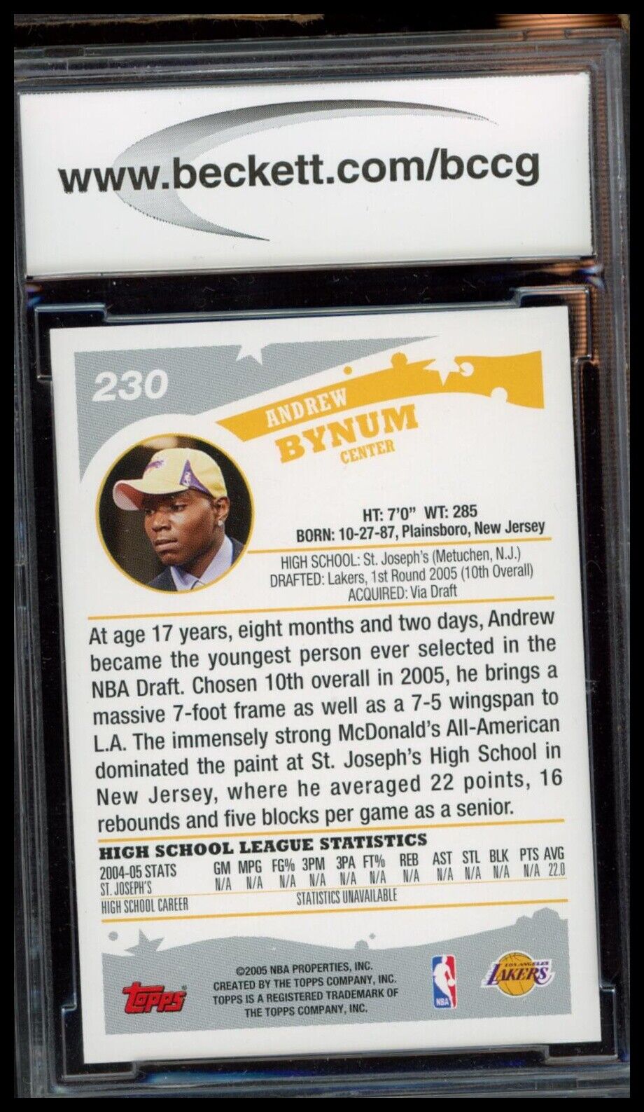 2005-06 Topps 1st Edition #230 Andrew Bynum BCCG 10