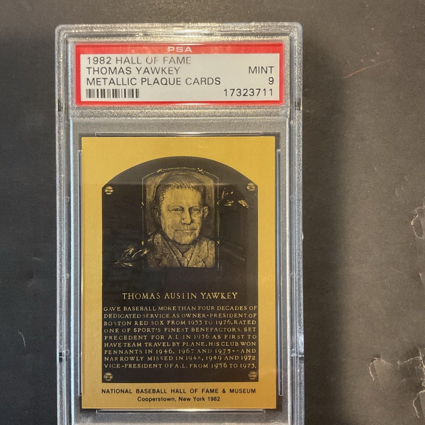 1982 Hall of Fame Thomas Yawkey metallic Plaque Card PSA 9 Very RARE
