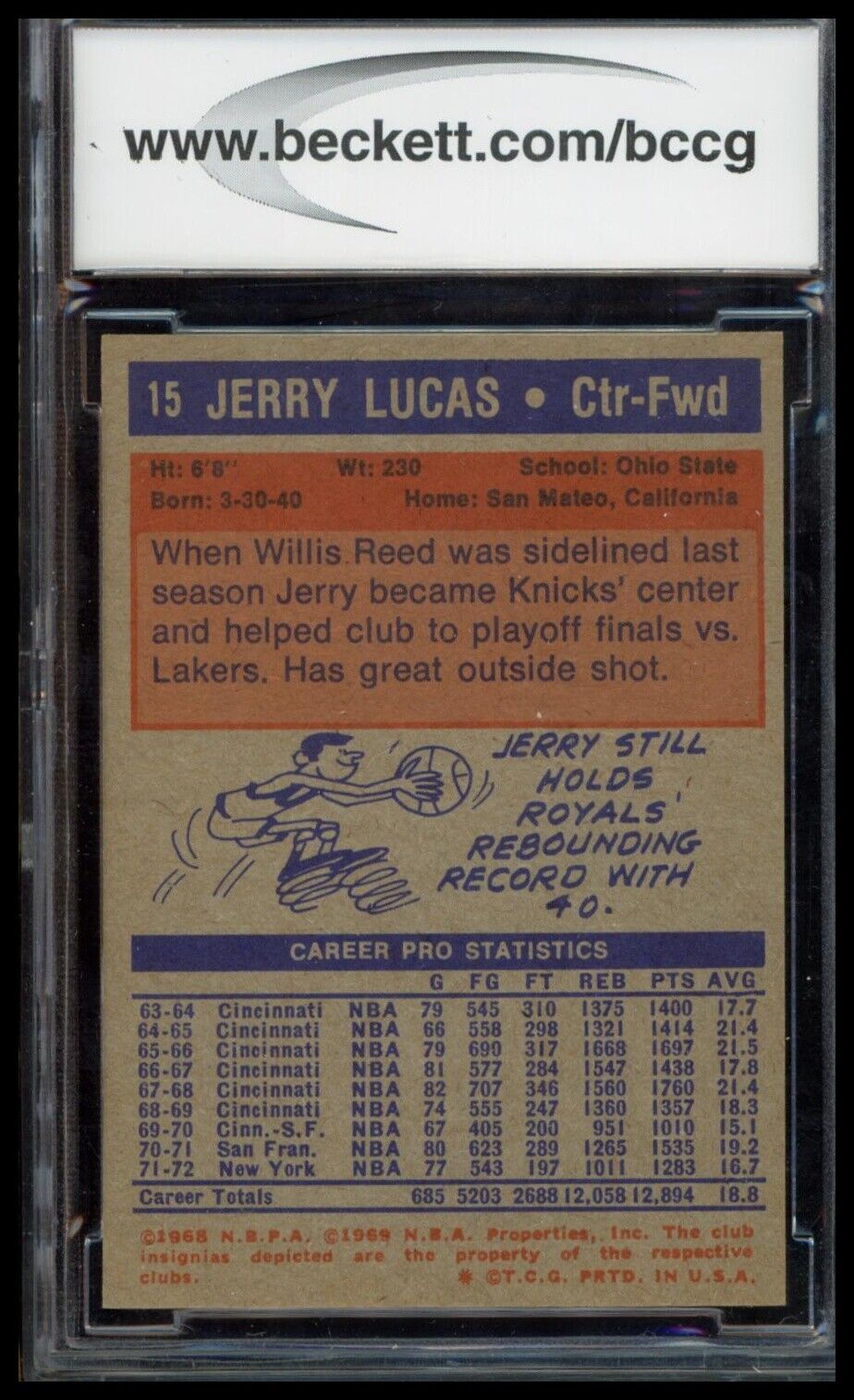 1972-73 Topps #15 Jerry Lucas BCCG 9