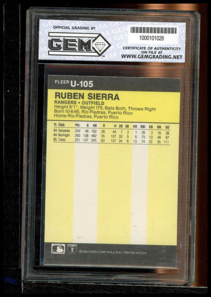 1986 Fleer Update #U-105 Ruben Sierra Other 10