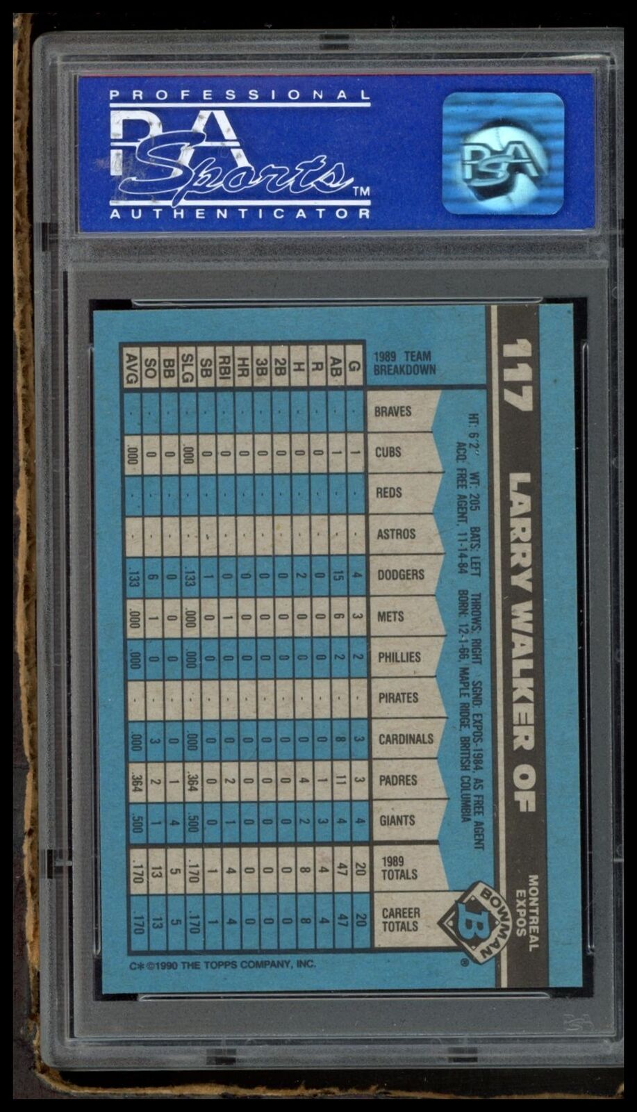 1990 Bowman #117 Larry Walker PSA 9