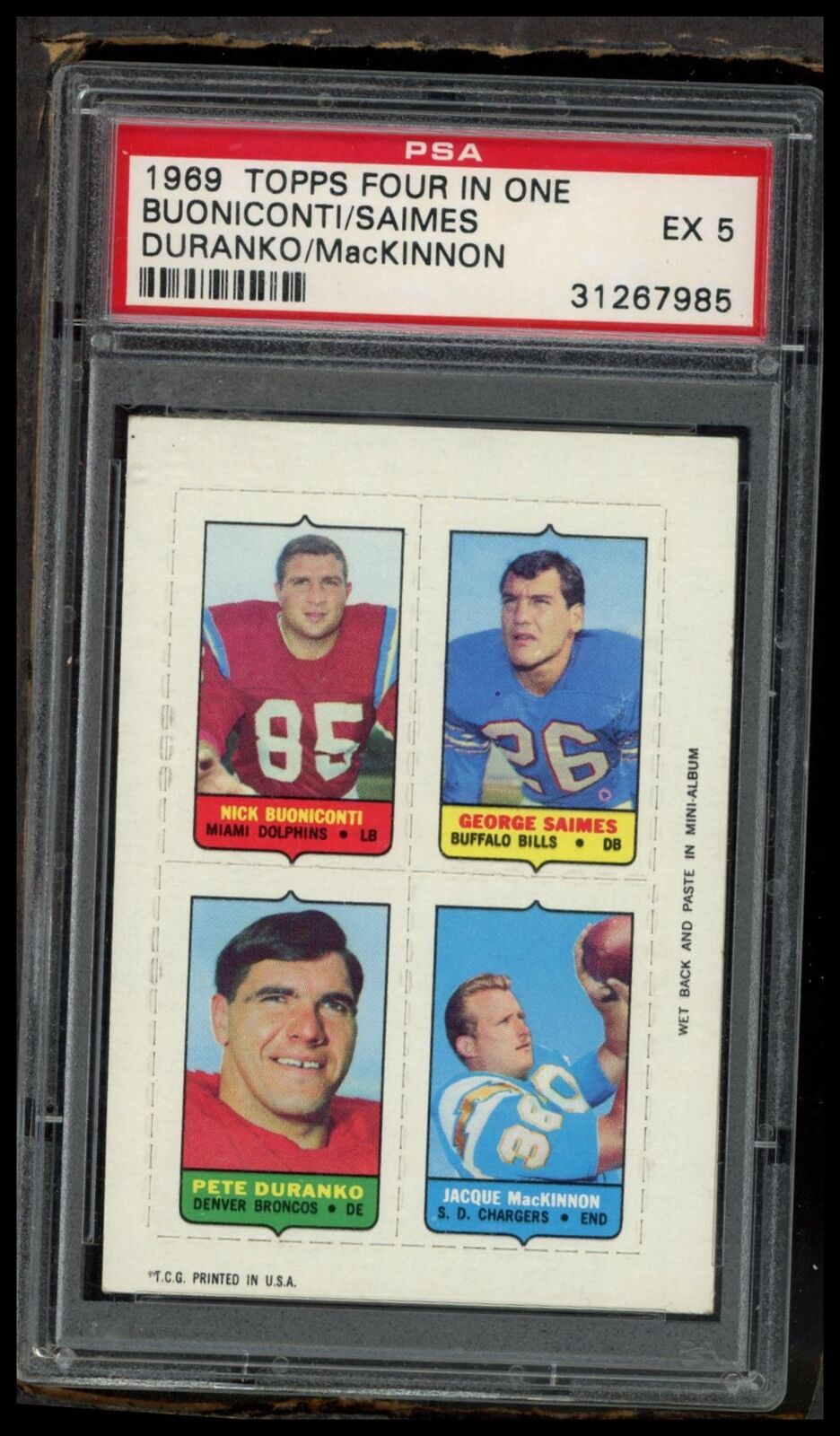 1969 Topps Four In One N.Buoniconti/G.Saimes P.Duranko/J.Mackinnon PSA 5