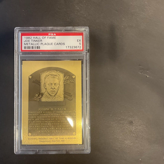 1981 Joe Tinker Hall Of Fame Metallic Plaque Card PSA 5 
