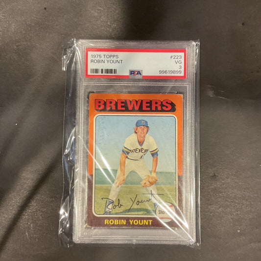 ROBIN YOUNT ~ 1975 Topps Baseball Rookie Card RC #223 ~ Graded PSA 3 VG