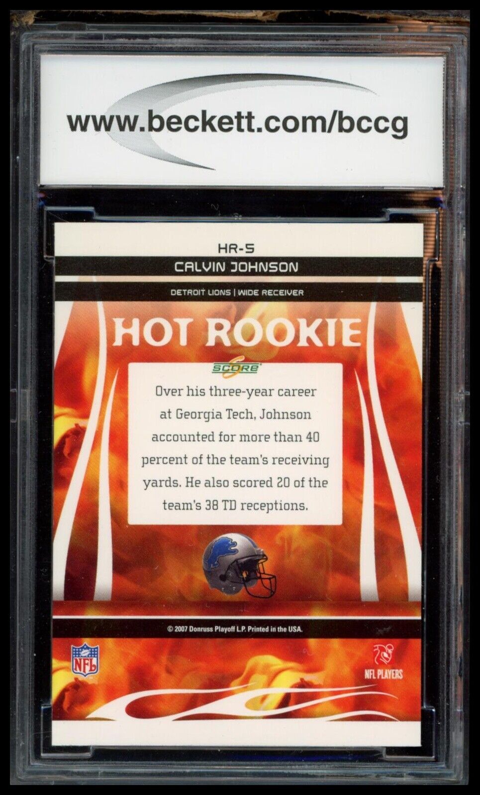 2007 Score #HR-5 Calvin Johnson Hot Rookies BCCG 10