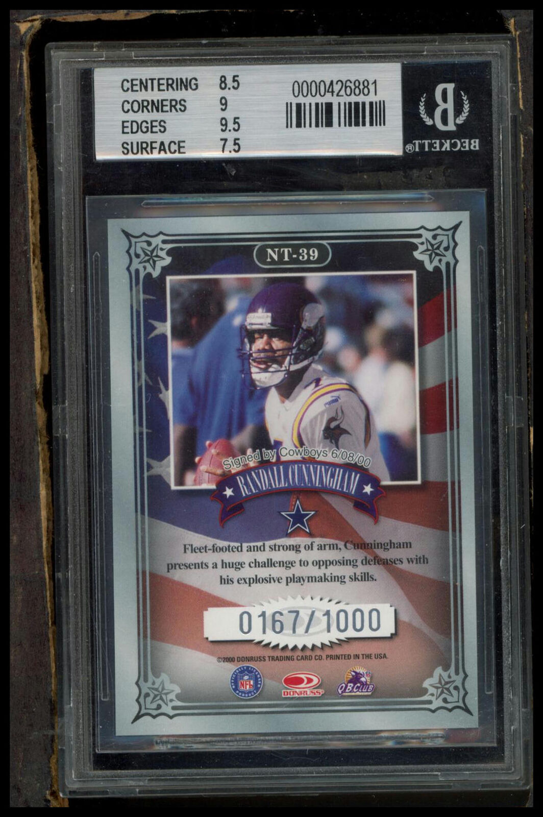 2000 Donruss Preferred #NT-39 Randall Cunningham National Treasures BGS 8.5