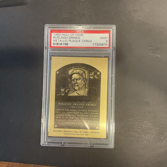 1982 Hall of Fame Burleigh Grimes metallic plaque Card PSA  9. None Higher 