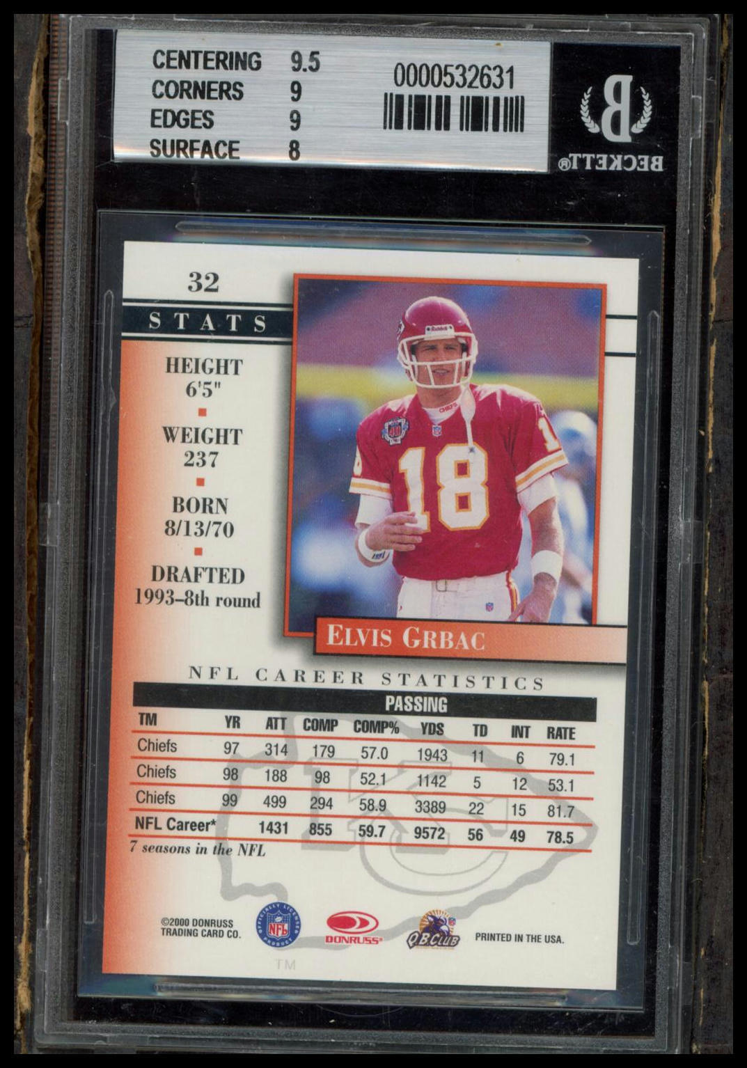 2000 Donruss Preferred #32 Elvis Grbac BGS 8.5