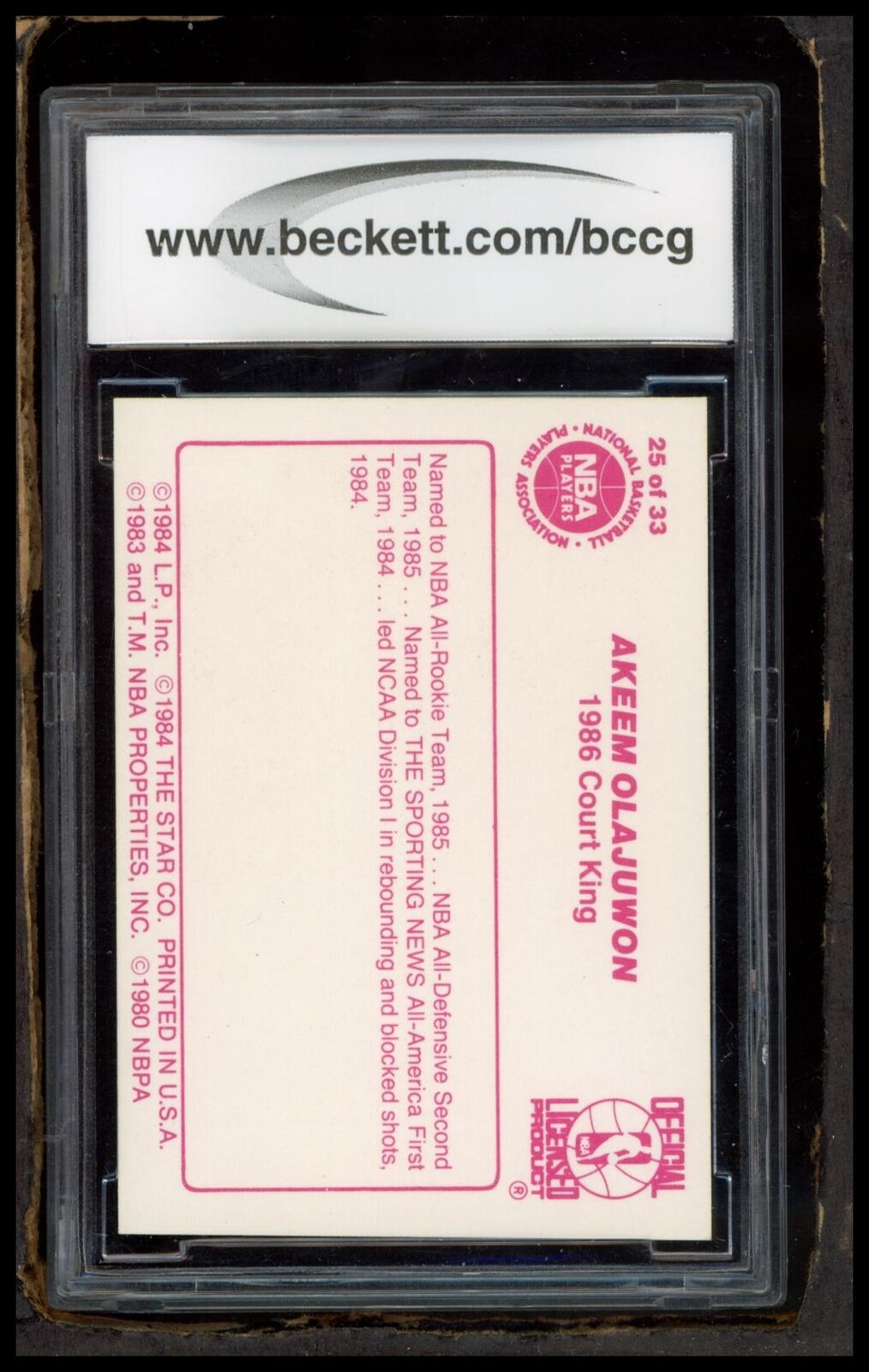 1986 Star Court Kings #25 Akeem Olajuwon BCCG 9