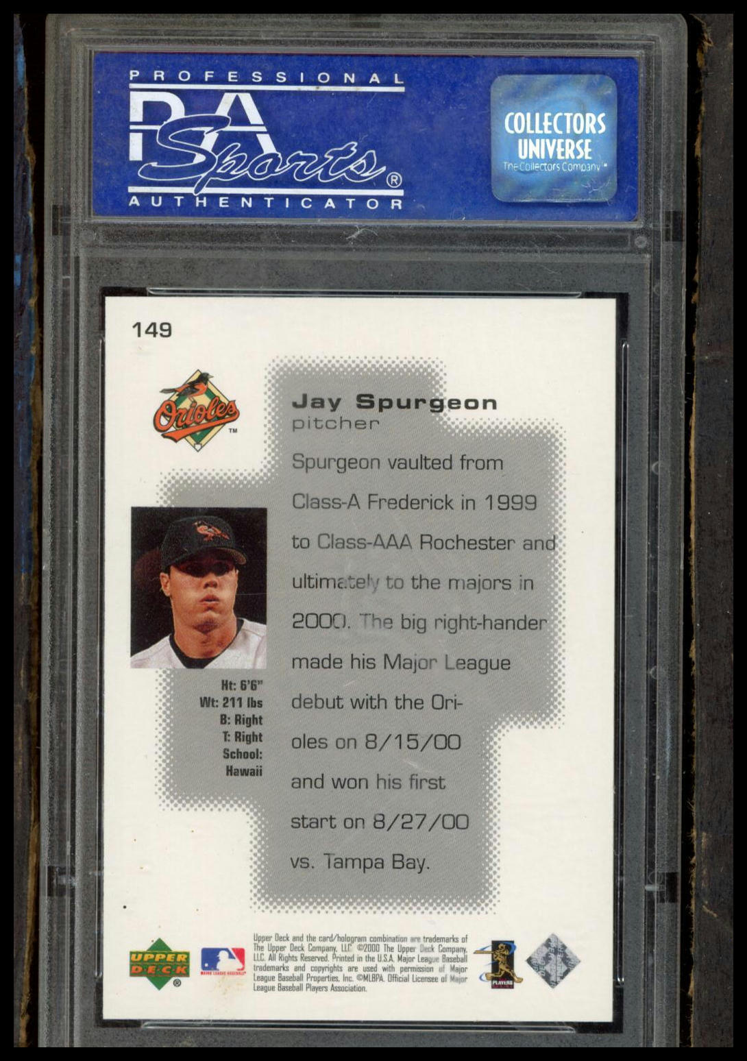 2000 Ud Pros & Prospects #149 Jay Spurgeon PSA 9 #/1600