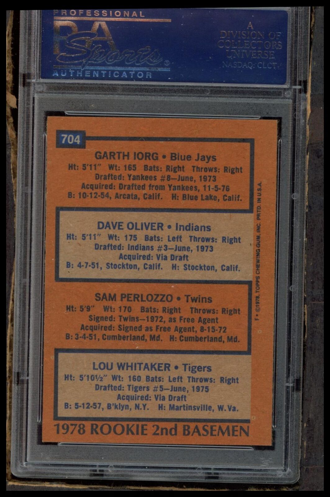 1978 Topps #704 Rookie 2nd Basemen PSA 5