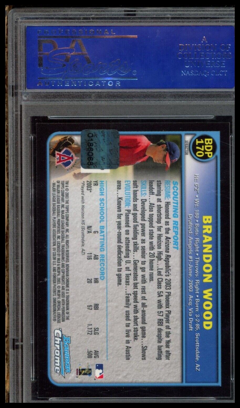 2003 Bowman Chrome Draft Picks #170 Brandon Wood PSA 10