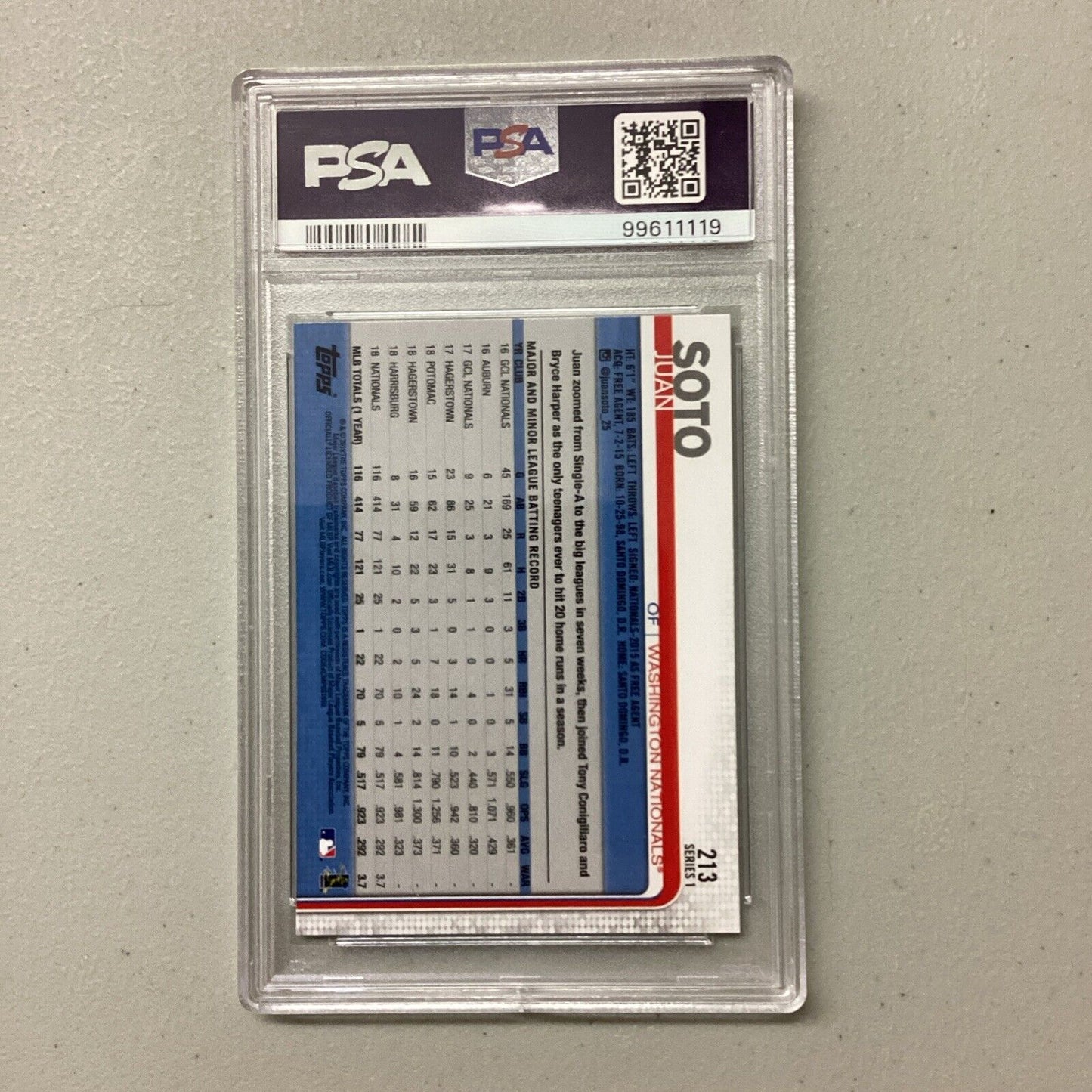 2019 Topps Complete Set #213 Juan Soto PSA Grade 10