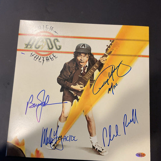 Autographed AC/DC high voltage album by Angus Malcolm Bryan and Phil COA 