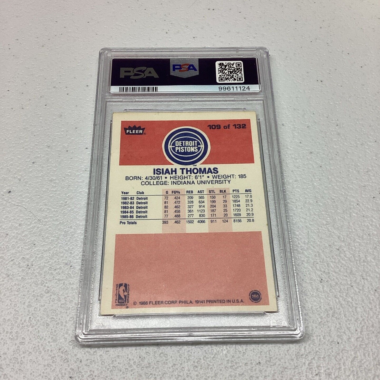 1986 Fleer #109 Isiah Thomas PSA Grade 5