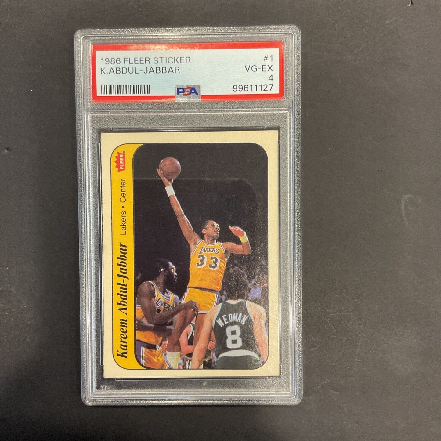1986 fleer sticker Kareem Abdul-Jabbar card # 1 PSA 4