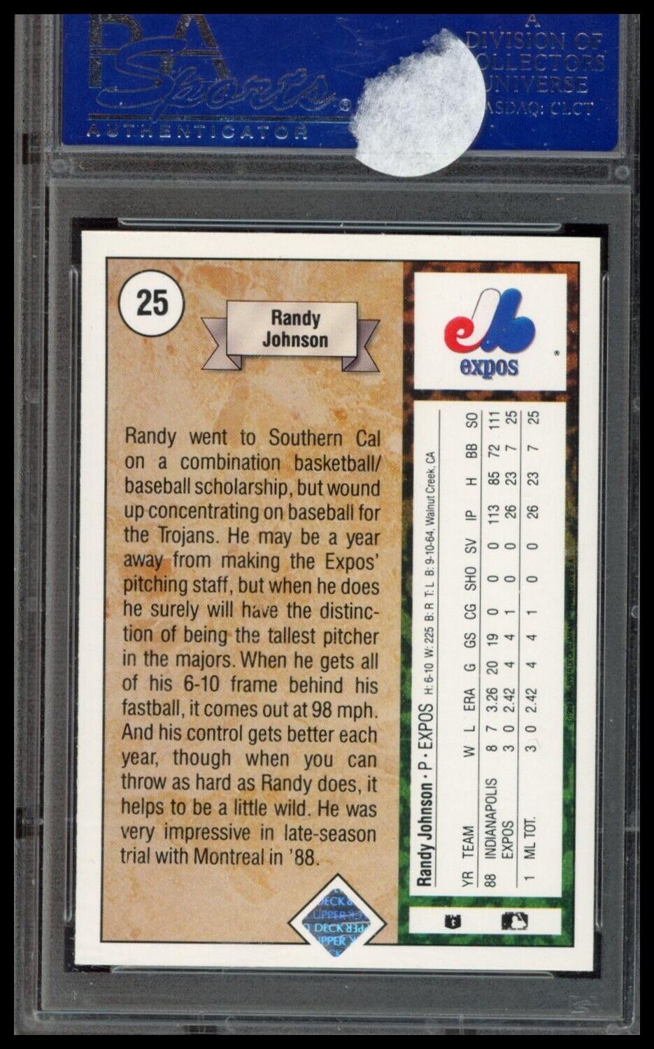 1989 Upper Deck #25 Randy Johnson Star Rookie PSA 7