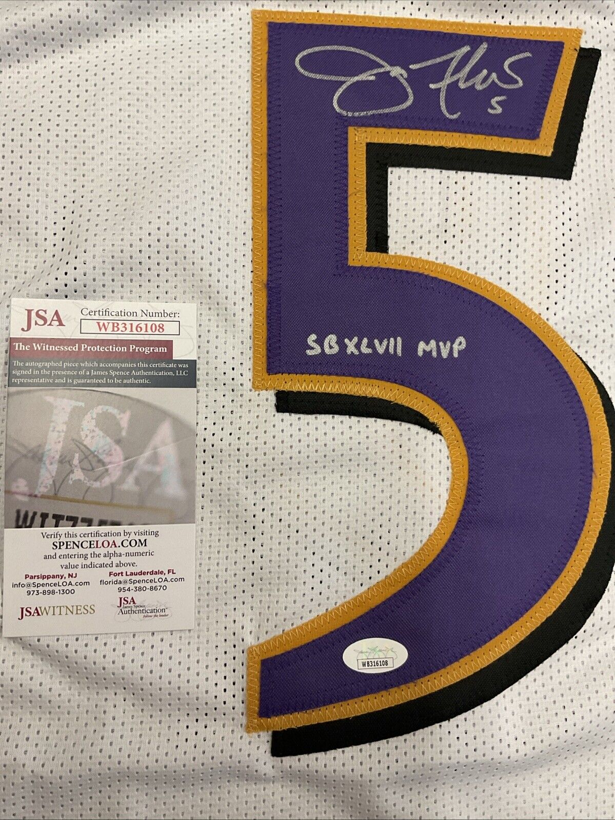 JOE FLACCO RAVENS SUPER BOWL MVP AUTOGRAPHED SIGNED JERSEY JSA COA AUTHENTIC