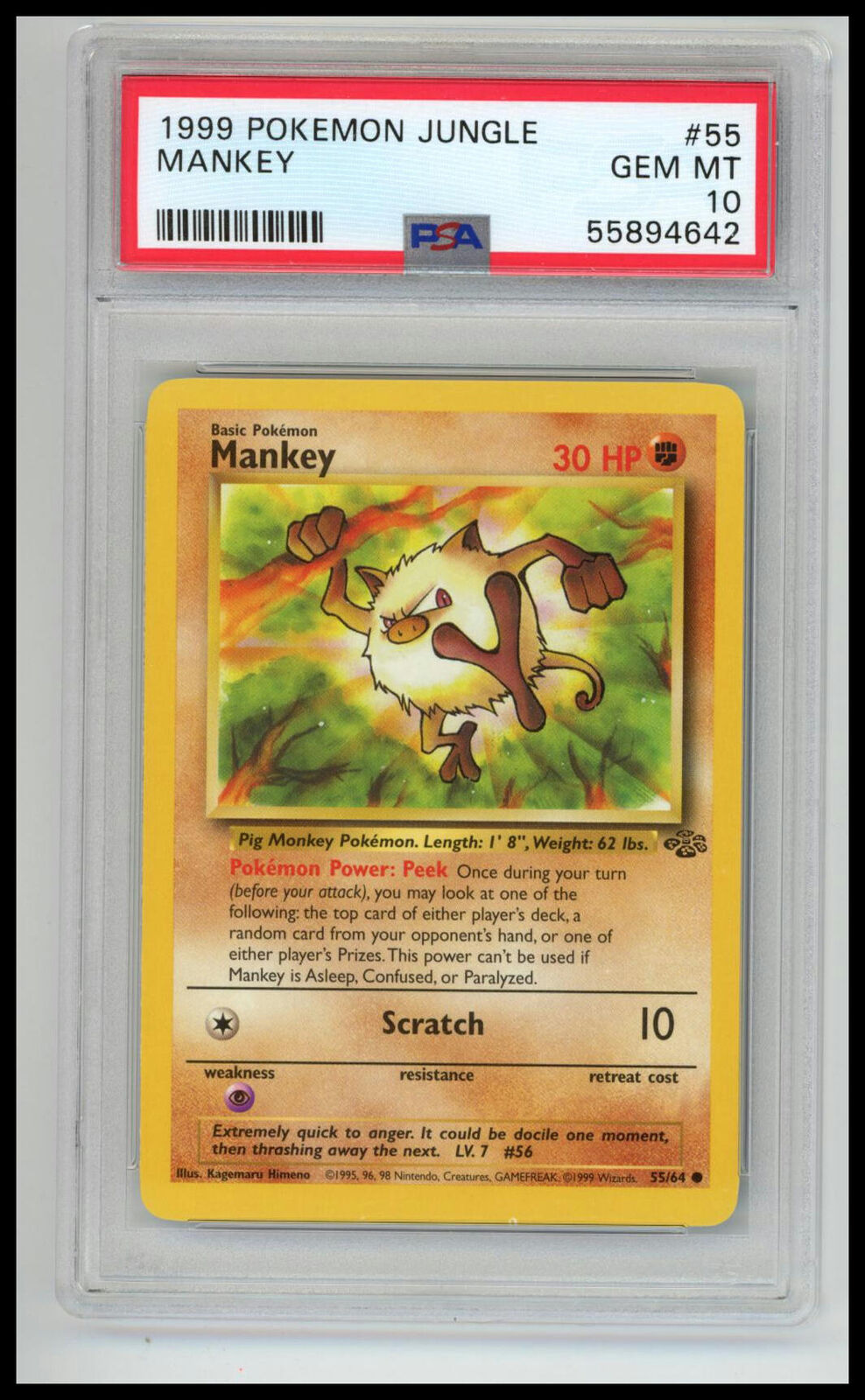 1999 Pokemon Jungle #55 Mankey PSA 10