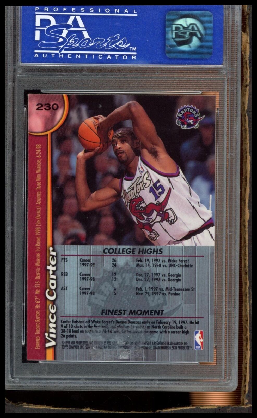 1998 Finest #230 Vince Carter W/Coating PSA 9