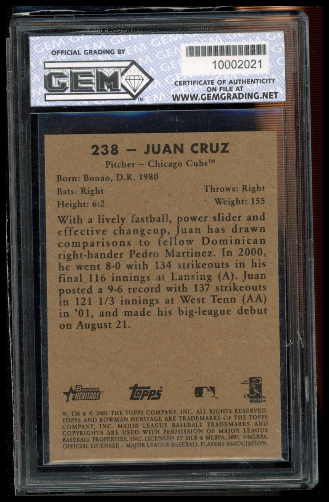 2001 Bowman Heritage #238 Juan Cruz Other 10