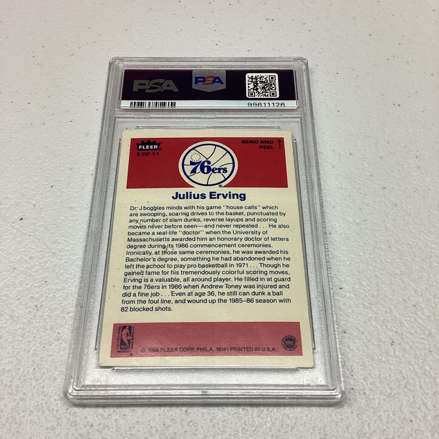 1986 Fleer Sticker #5 Julius Erving PSA Grade Ex  5
