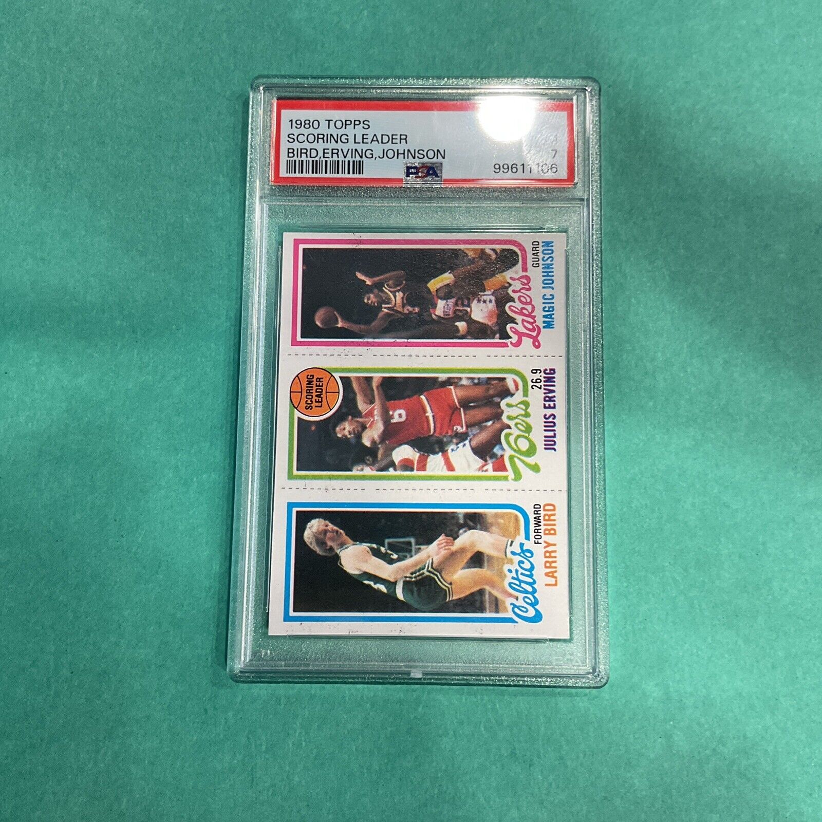 1980 TOPPS Scoring Leaders Bird Johnson Erving PSA 7