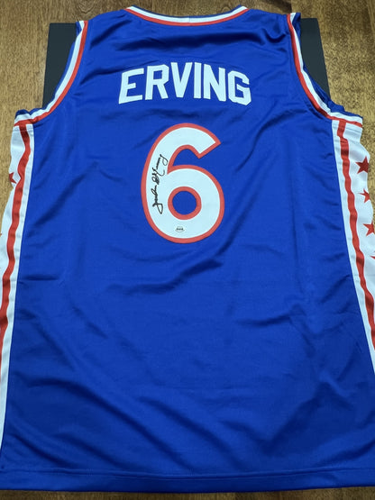 Julius Erving Signed Philadelphia 76ers Blue Jersey with COA