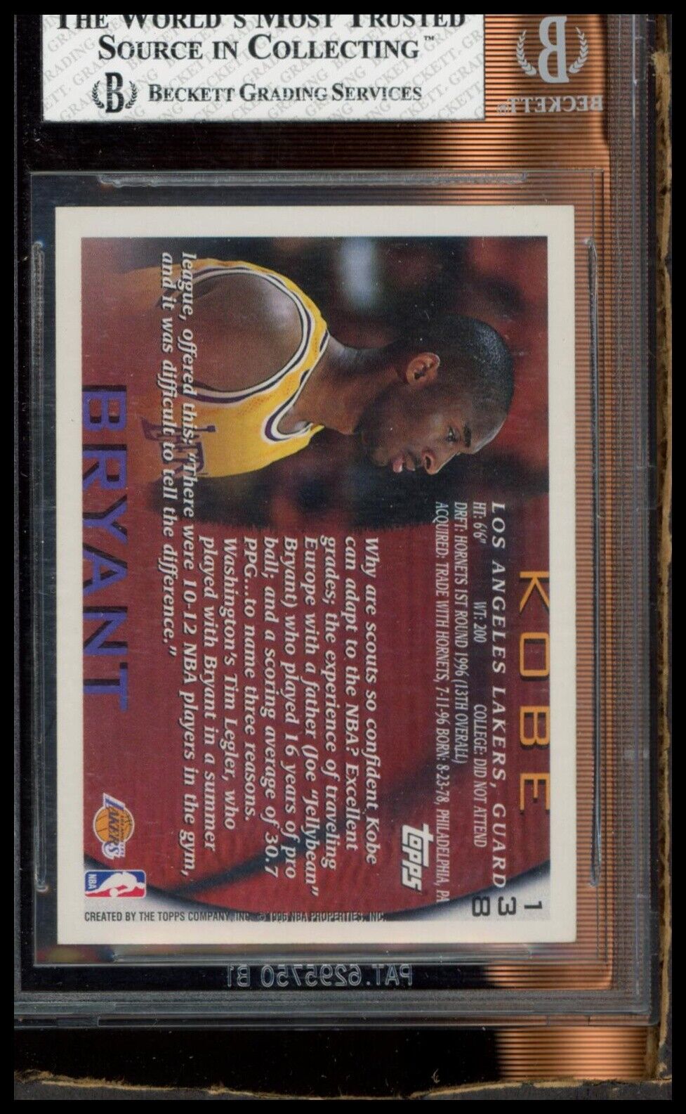 1996-97 Topps #138 Kobe Bryant NBA at 50 BGS 8