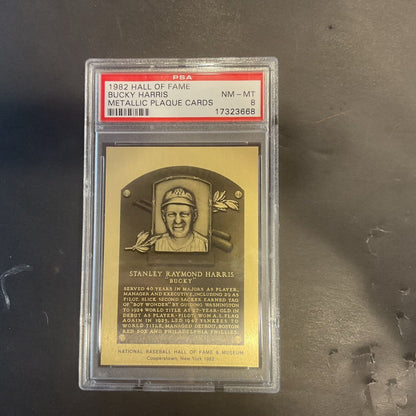 1982 Bucky Harris Hall of Fame metallic placard PSA 8