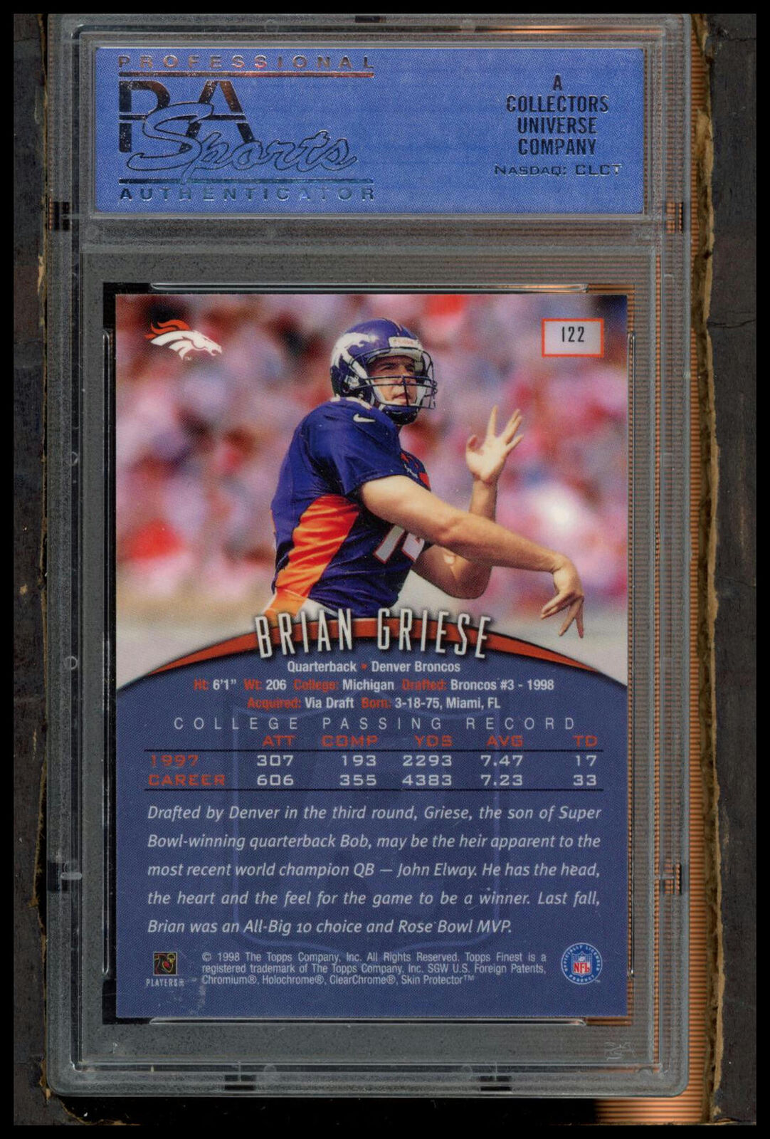 1998 Finest #122 Brian Griese W/Coating PSA 9