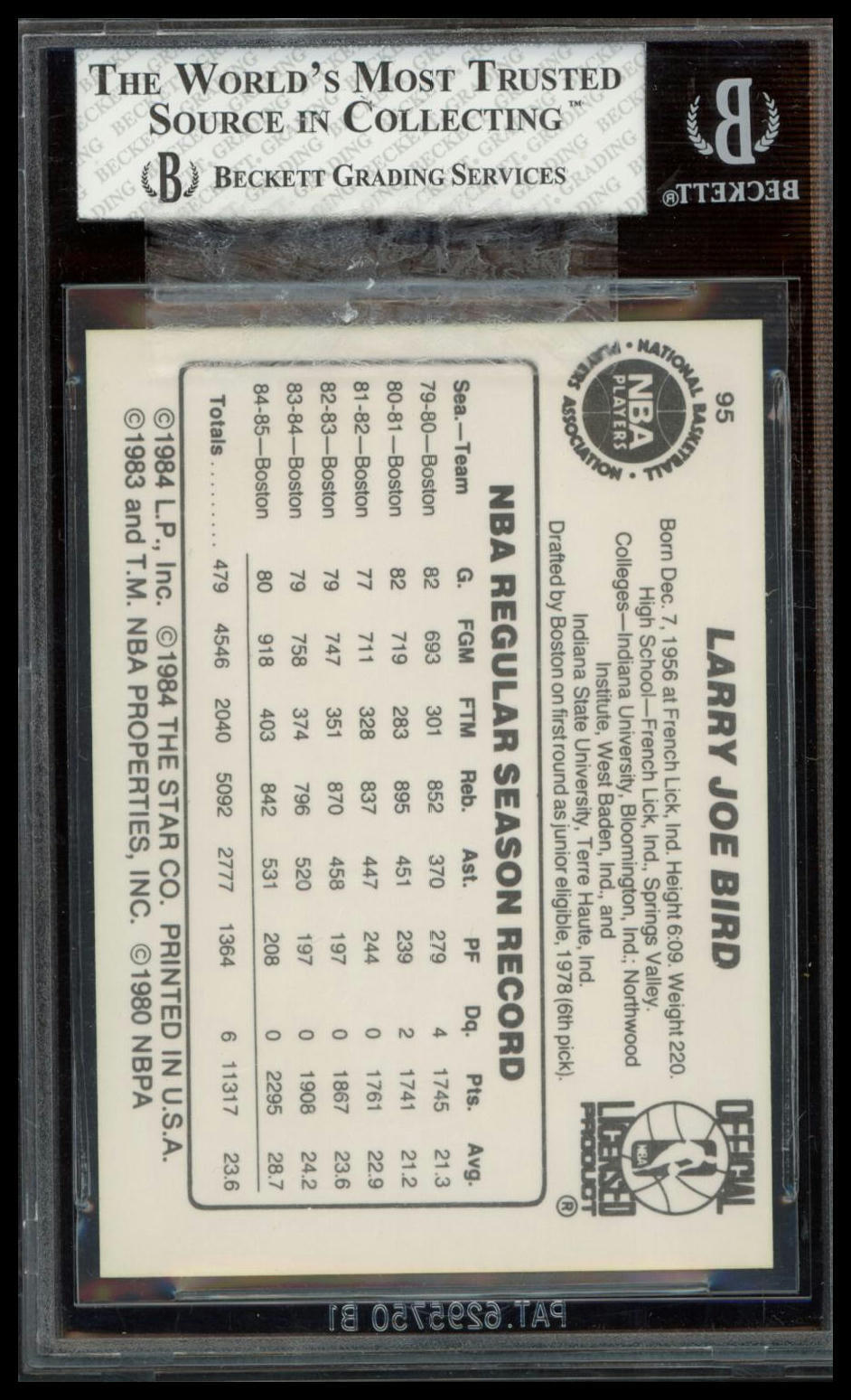 1985-86 Star #95b Larry Bird Green border BGS 7