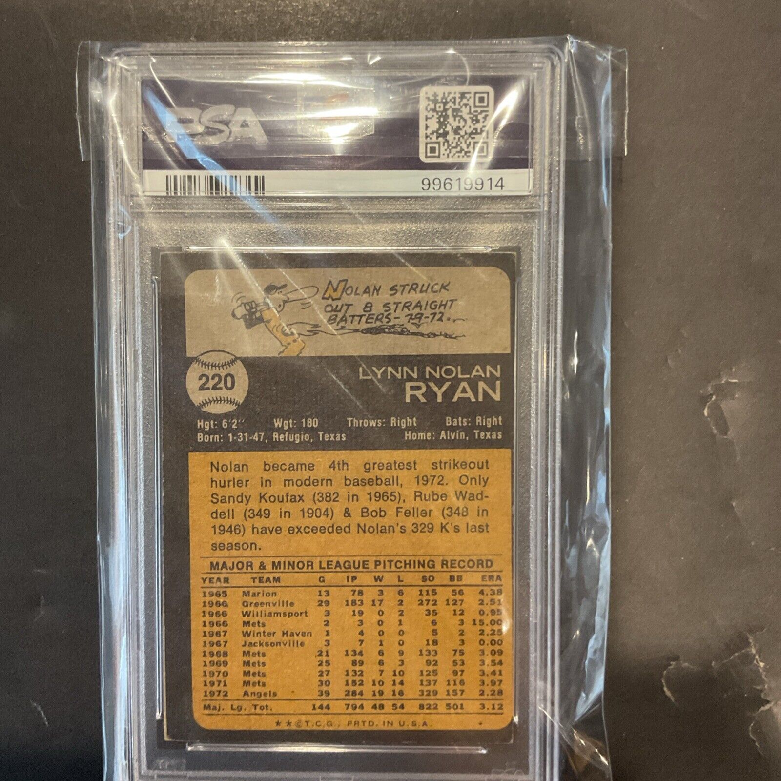 1973 Topps #220 Nolan Ryan PSA 3