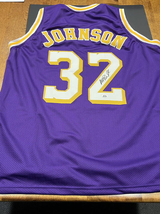 Magic Johnson Signed Los Angeles Lakers Purple Jersey with COA