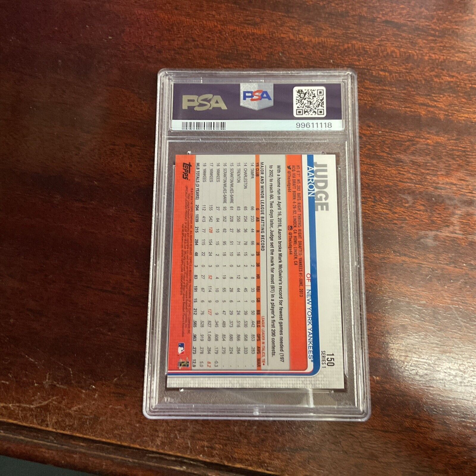 2019 Topps Complete Set Aaron Judge Number 150 PSA 8
