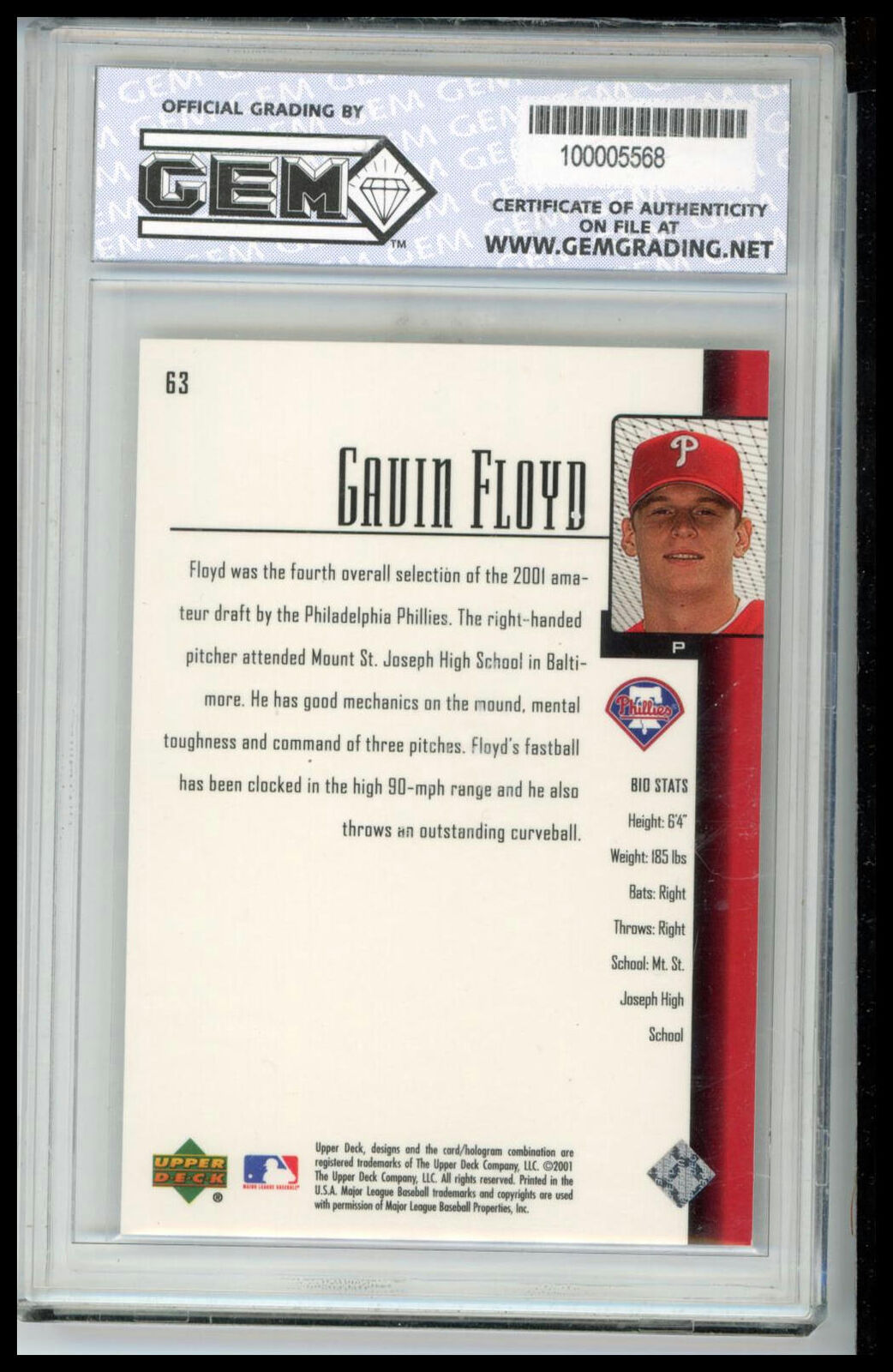 2001 Upper Deck Prospect Premieres #63 Gavin Floyd Other 10