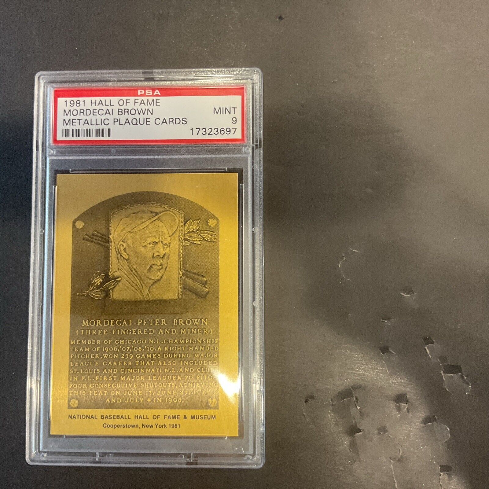 1981 Hall of Fame Mordecai Brown metallic Plaque Card PSA 9