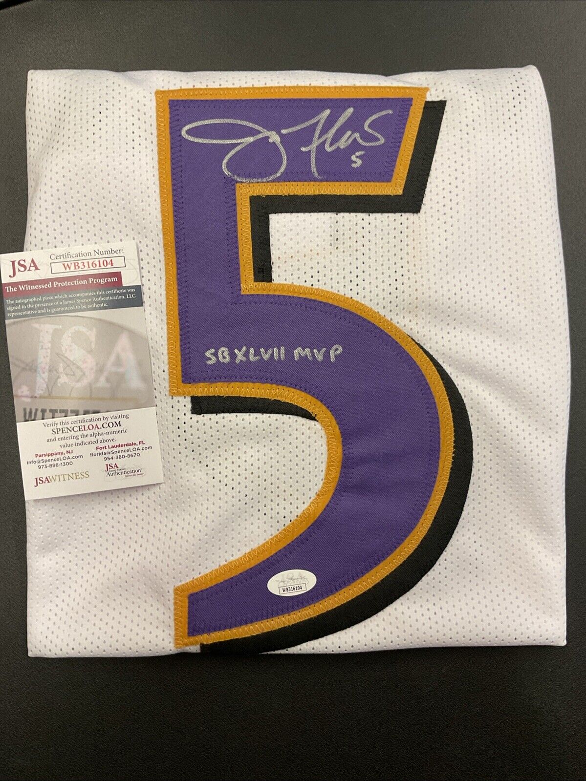 JOE FLACCO RAVENS SUPER BOWL MVP AUTOGRAPHED SIGNED JERSEY JSA COA AUTHENTIC