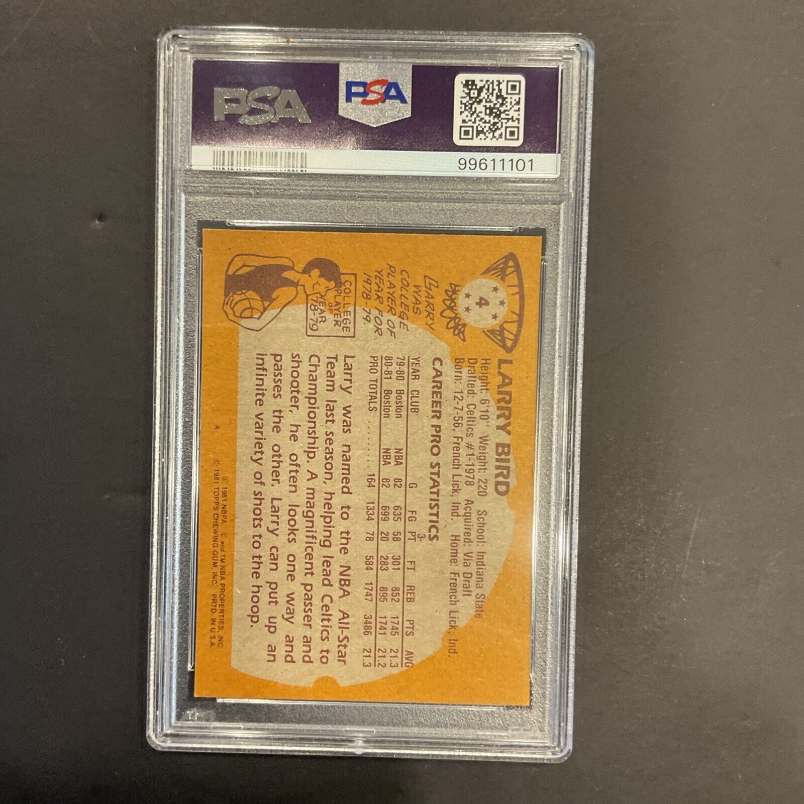 1981 Topps Larry Bird #4 PSA 7